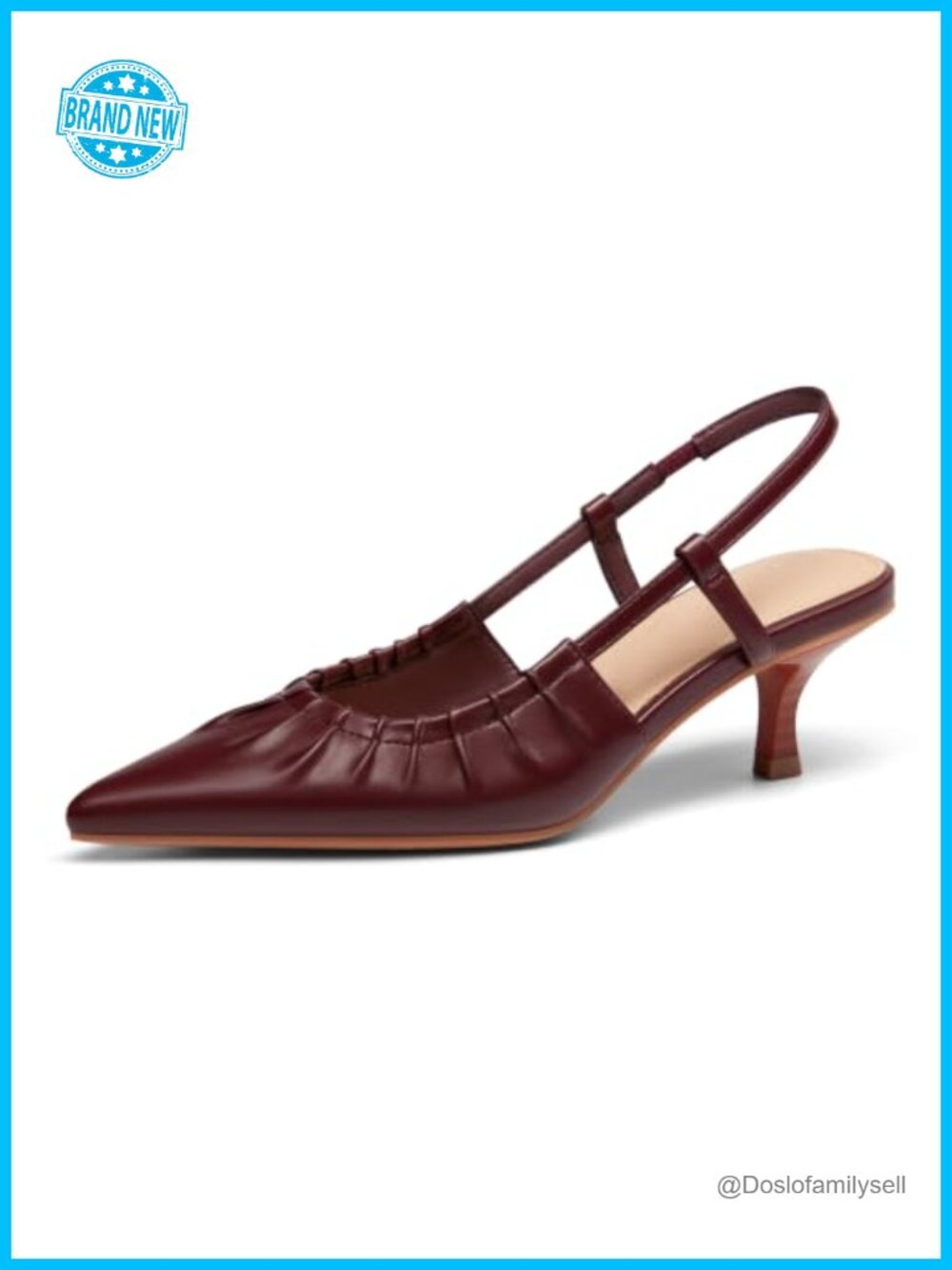 Slingback Kitten Heels Pointed Toe Slip On Pleated Faux Leather Dress Pumps